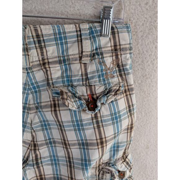 American Eagle Cargo Shorts Mens 28 Plaid Preppy Longer Length - Picture 9 of 12